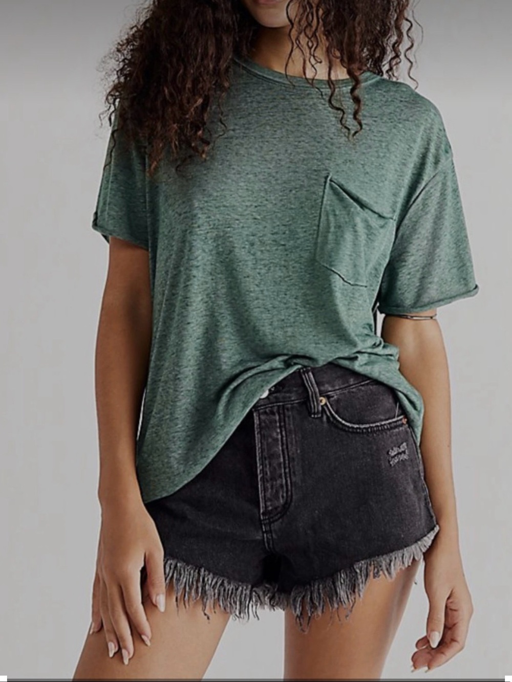 We The Free by Free People Oversized Pocket Tee Small Green Slouchy